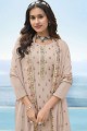 Faux georgette Peach Pakistani Palazzo Suit in Embroidered