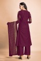 Wine Palazzo Suit in Rayon with Printed