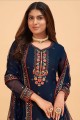 Blue Sharara Suit in Pakistani Georgette with Embroidered