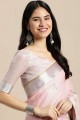 Resham,embroidered,lace border Saree in Pink Linen