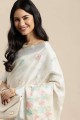 Off white Saree in Resham,embroidered,lace border Linen
