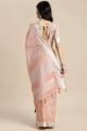 Peach Saree in Resham,embroidered,lace border Linen