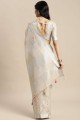 Resham,embroidered,lace border Linen Saree in Beige