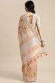 Peach Saree in Linen with Resham,embroidered,lace border