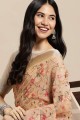 Peach Saree in Linen with Resham,embroidered,lace border