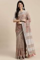 Brown Saree with Resham,embroidered,lace border Linen