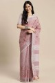 Purple Saree in Linen with Resham,embroidered,lace border