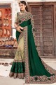 Thread,embroidered Art silk karva chauth Saree in Green