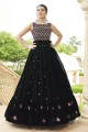Printed Diwali Georgette Gown Dress in Black