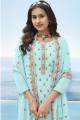 Sky blue Diwali Palazzo Suit with Embroidered Faux georgette