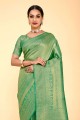 Sea green Karva Chauth Saree with Weaving Silk