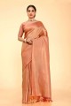 Peach Karva Chauth Saree with Weaving Silk
