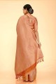 Peach Karva Chauth Saree with Weaving Silk