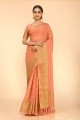 Peach karva Chauth Saree in Georgette and silk with Weaving