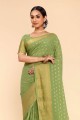 Karva Chauth Saree in Green Georgette and silk with Weaving