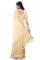 Weaving Georgette and silk Karva Chauth Saree in Cream with Blouse
