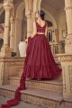 Chinon Party Lehenga Choli in Maroon with Embroidered