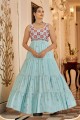 Sky blue Gown Diwali Dress with Embroidered Georgette