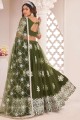 Net Party Lehenga Choli in Mehndi with Embroidered