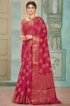Pink Zari,weaving Cotton,silk and organza Karva Chauth Saree