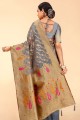 Grey Zari,weaving Saree in Cotton,silk and organza