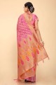 Saree in Pink Cotton,silk and organza with Zari,weaving
