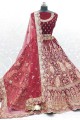 Red Stone with moti Bridal Lehenga Choli in Velvet