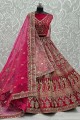 Velvet Pink Bridal Lehenga Choli with Stone with moti