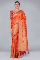 weaving Banarasi silk Banarasi Saree in Orange