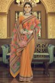 Georgette Saree in Orange with Thread,embroidered,printed