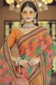 Georgette Saree in Orange with Thread,embroidered,printed