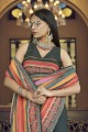 Thread,embroidered,printed Georgette Brown Saree with Blouse