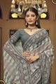 Grey Georgette Saree with Thread,embroidered,printed