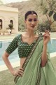 Light green Resham,zari,embroidered Silk Saree