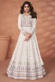 Georgette Anarkali Suit in White with Embroidered