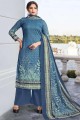 Cotton Palazzo Suit in Blue with Digital print