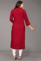 Maroon Straight Kurti with Embroidered Rayon