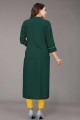 Green Straight Kurti with Embroidered Rayon