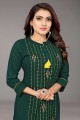 Green Straight Kurti with Embroidered Rayon