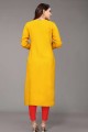 Yellow Straight Kurti in Rayon with Embroidered