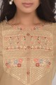 Embroidered Cotton Straight Kurti in Beige with Dupatta