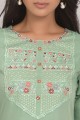 Pista Embroidered Straight Kurti in Cotton