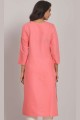 Embroidered Cotton Pink Straight Kurti with Dupatta