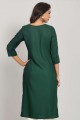 Rayon Straight Kurti in Green with Embroidered
