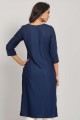 Navy blue Straight Kurti in Embroidered Rayon