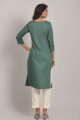 Rayon Straight Kurti with Embroidered in Green