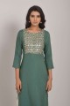 Rayon Straight Kurti with Embroidered in Green
