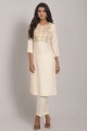 Rayon Straight Kurti in Off white with Embroidered