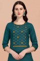 Teal Salwar Kameez in Cotton with Embroidered
