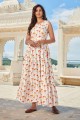 Off white Gown Dress in Rayon with Printed